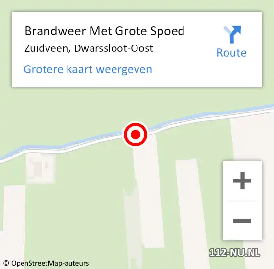 Locatie op kaart van de 112 melding: Brandweer Met Grote Spoed Naar Zuidveen, Dwarssloot-Oost op 22 december 2014 03:09