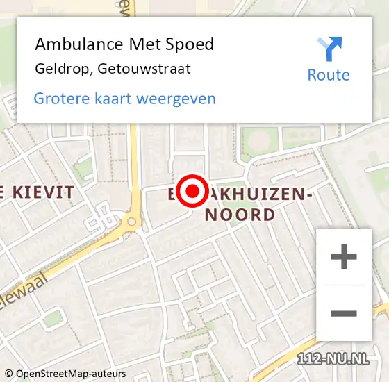 Locatie op kaart van de 112 melding: Ambulance Met Spoed Naar Geldrop, Getouwstraat op 22 december 2014 03:33