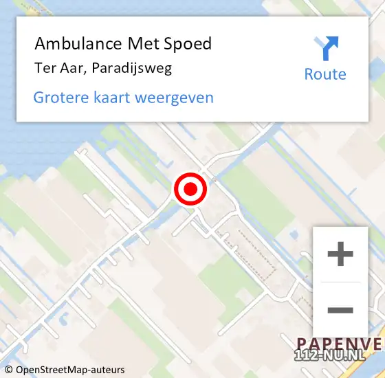 Locatie op kaart van de 112 melding: Ambulance Met Spoed Naar Ter Aar, Paradijsweg op 22 december 2014 05:17