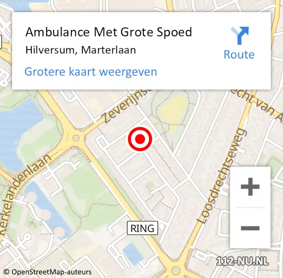 Locatie op kaart van de 112 melding: Ambulance Met Grote Spoed Naar Hilversum, Marterlaan op 22 december 2014 06:00