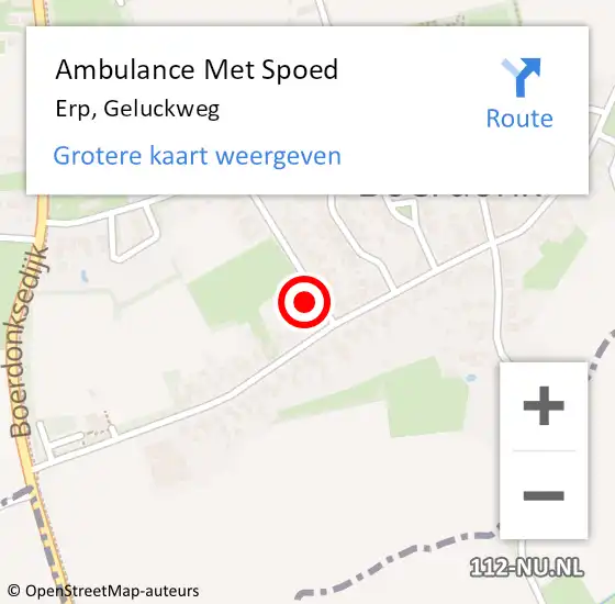 Locatie op kaart van de 112 melding: Ambulance Met Spoed Naar Erp, Geluckweg op 22 december 2014 06:18