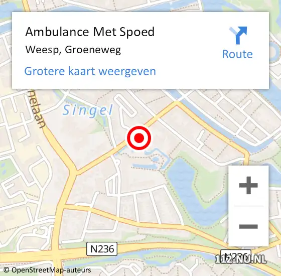 Locatie op kaart van de 112 melding: Ambulance Met Spoed Naar Weesp, Groeneweg op 22 december 2014 07:40