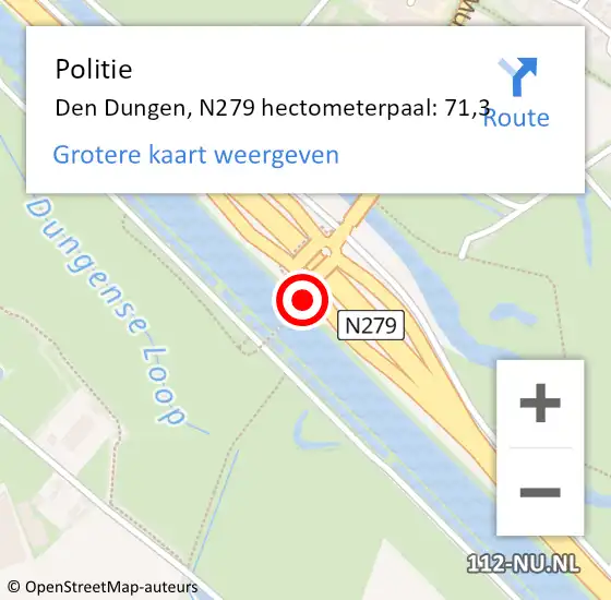 Locatie op kaart van de 112 melding: Politie Den Dungen, N279 op 25 oktober 2013 07:34