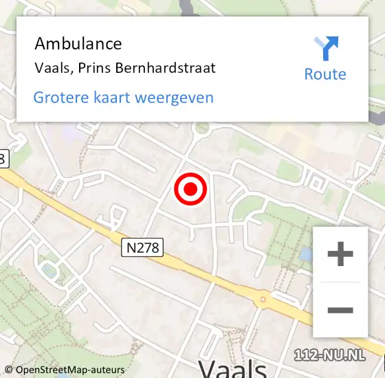 Locatie op kaart van de 112 melding: Ambulance Vaals, Prins Bernhardstraat op 22 december 2014 08:37