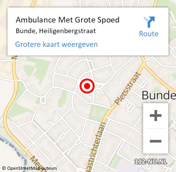 Locatie op kaart van de 112 melding: Ambulance Met Grote Spoed Naar Bunde, Heiligenbergstraat op 25 oktober 2013 07:40