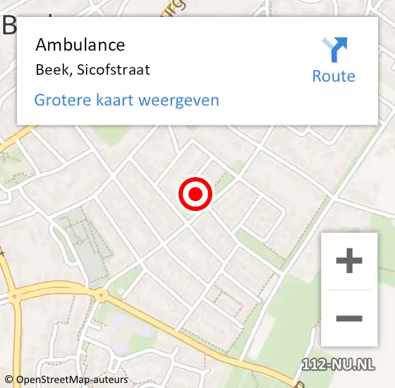 Locatie op kaart van de 112 melding: Ambulance Beek, Sicofstraat op 22 december 2014 09:04