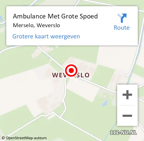Locatie op kaart van de 112 melding: Ambulance Met Grote Spoed Naar Merselo, Weverslo op 22 december 2014 09:28
