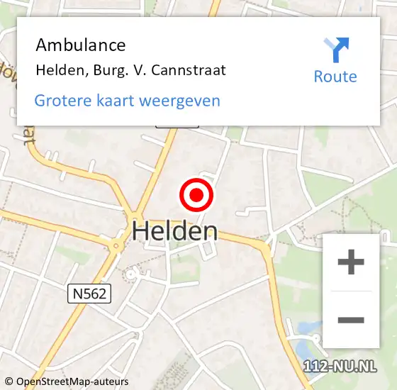 Locatie op kaart van de 112 melding: Ambulance Helden, Burg. V. Cannstraat op 22 december 2014 09:59