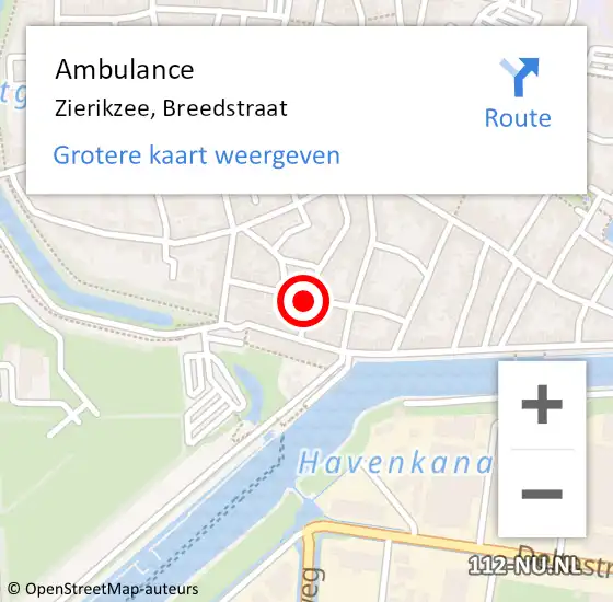 Locatie op kaart van de 112 melding: Ambulance Zierikzee, Breedstraat op 22 december 2014 10:13