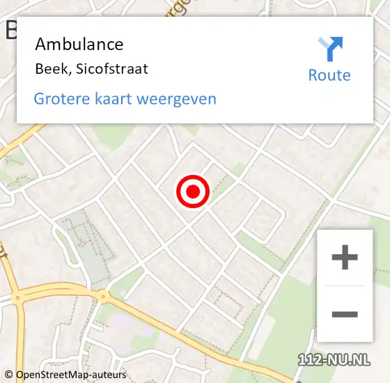 Locatie op kaart van de 112 melding: Ambulance Beek, Sicofstraat op 22 december 2014 10:22