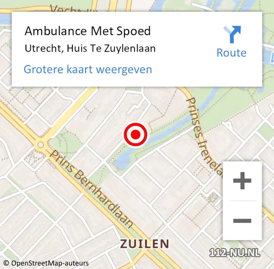 Locatie op kaart van de 112 melding: Ambulance Met Spoed Naar Utrecht, Huis Te Zuylenlaan op 22 december 2014 11:15