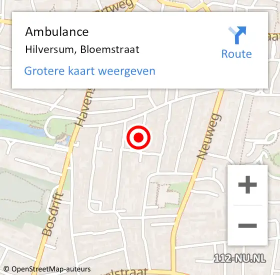 Locatie op kaart van de 112 melding: Ambulance Hilversum, Bloemstraat op 22 december 2014 12:13