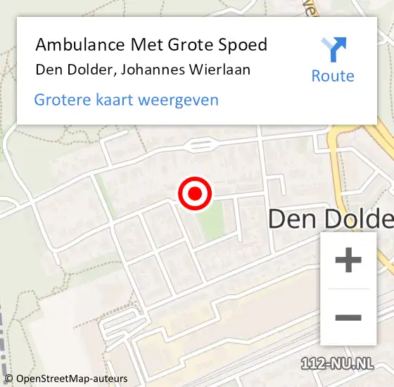 Locatie op kaart van de 112 melding: Ambulance Met Grote Spoed Naar Den Dolder, Johannes Wierlaan op 22 december 2014 12:25