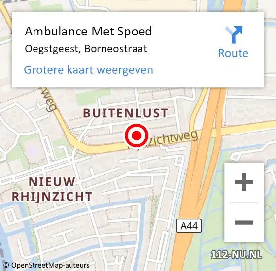 Locatie op kaart van de 112 melding: Ambulance Met Spoed Naar Oegstgeest, Borneostraat op 22 december 2014 12:53