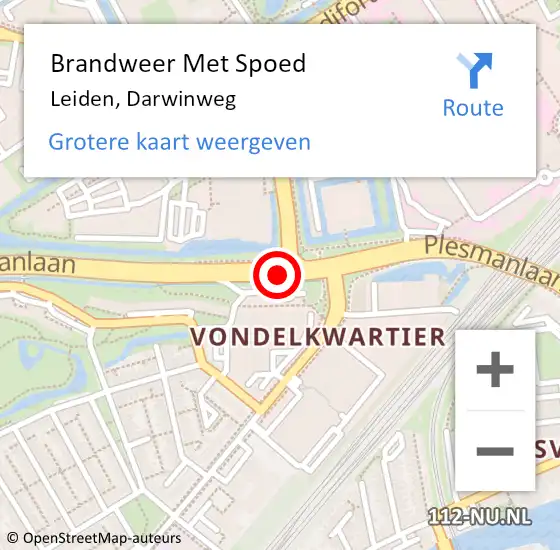 Locatie op kaart van de 112 melding: Brandweer Met Spoed Naar Leiden, Darwinweg op 22 december 2014 12:55