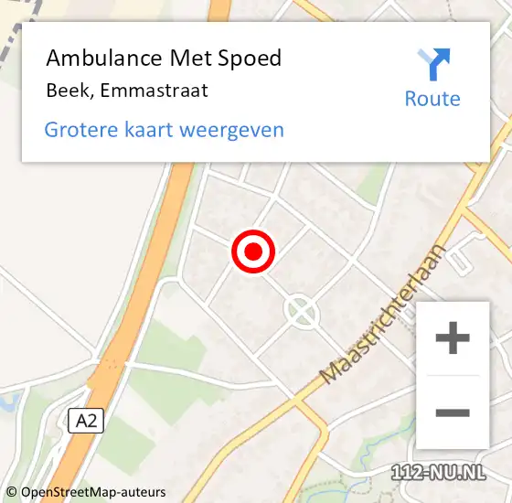 Locatie op kaart van de 112 melding: Ambulance Met Spoed Naar Beek, Emmastraat op 22 december 2014 15:47