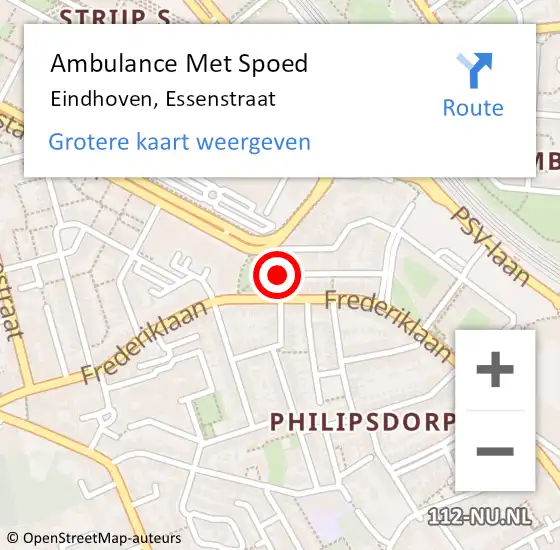 Locatie op kaart van de 112 melding: Ambulance Met Spoed Naar Eindhoven, Essenstraat op 22 december 2014 16:12