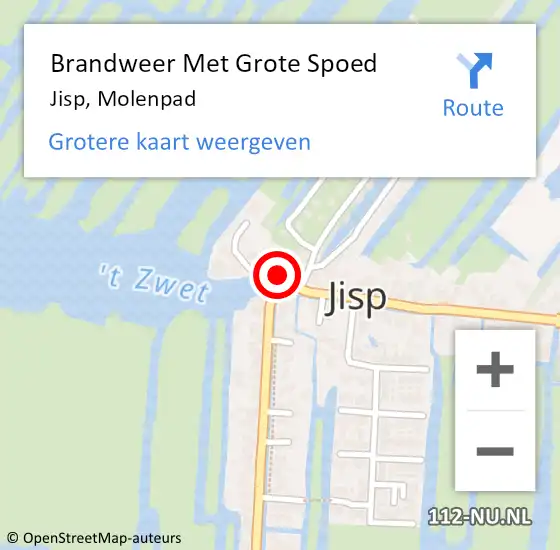 Locatie op kaart van de 112 melding: Brandweer Met Grote Spoed Naar Jisp, Molenpad op 10 september 2013 16:55