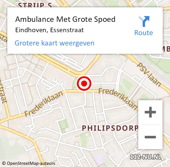 Locatie op kaart van de 112 melding: Ambulance Met Grote Spoed Naar Eindhoven, Essenstraat op 22 december 2014 16:29