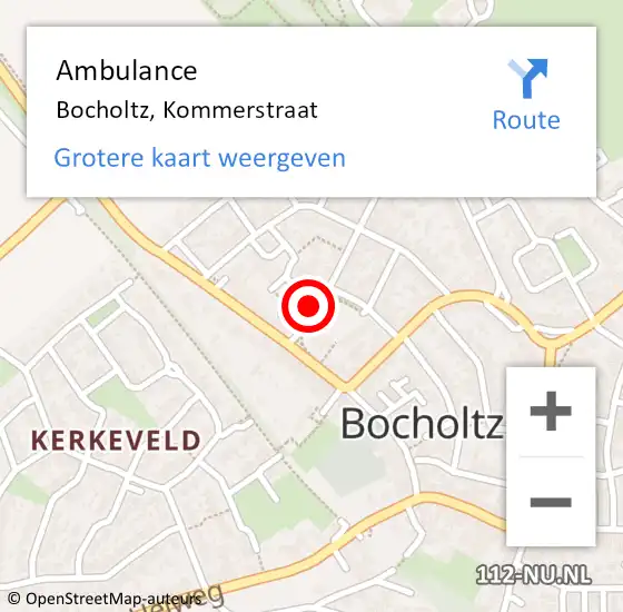 Locatie op kaart van de 112 melding: Ambulance Bocholtz, Kommerstraat op 22 december 2014 16:42