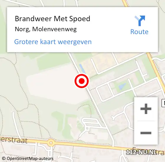 Locatie op kaart van de 112 melding: Brandweer Met Spoed Naar Norg, Molenveenweg op 22 december 2014 17:08