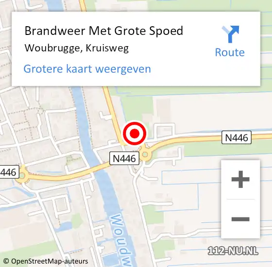 Locatie op kaart van de 112 melding: Brandweer Met Grote Spoed Naar Woubrugge, Kruisweg op 22 december 2014 18:11