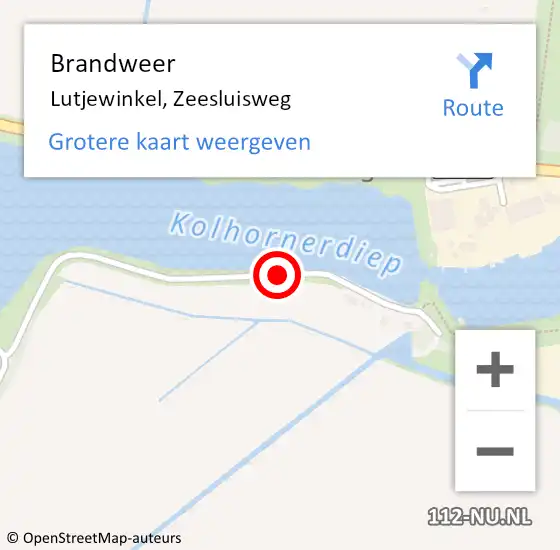 Locatie op kaart van de 112 melding: Brandweer Lutjewinkel, Zeesluisweg op 22 december 2014 19:04