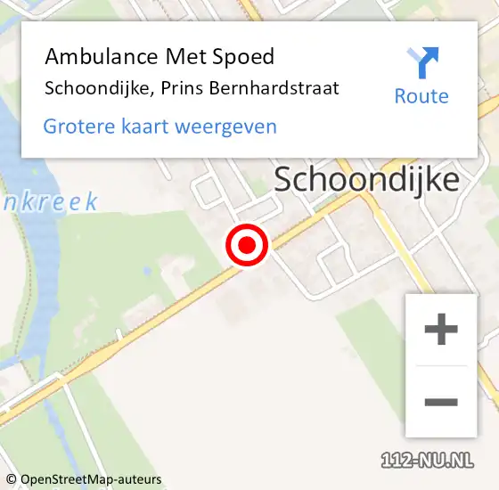 Locatie op kaart van de 112 melding: Ambulance Met Spoed Naar Schoondijke, Prins Bernhardstraat op 22 december 2014 19:40