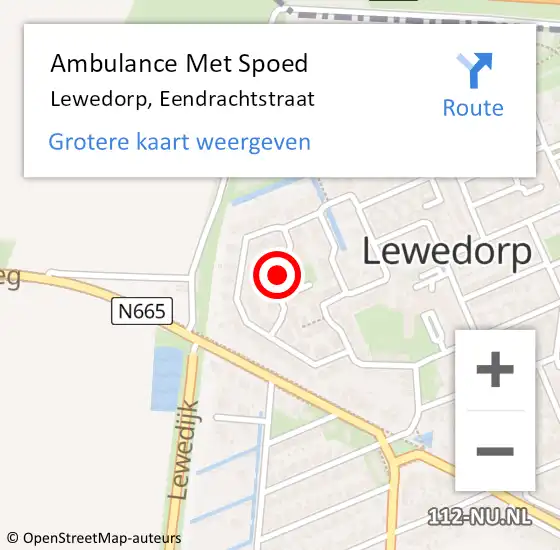 Locatie op kaart van de 112 melding: Ambulance Met Spoed Naar Lewedorp, Eendrachtstraat op 22 december 2014 20:25