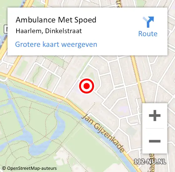 Locatie op kaart van de 112 melding: Ambulance Met Spoed Naar Haarlem, Dinkelstraat op 23 december 2014 02:11