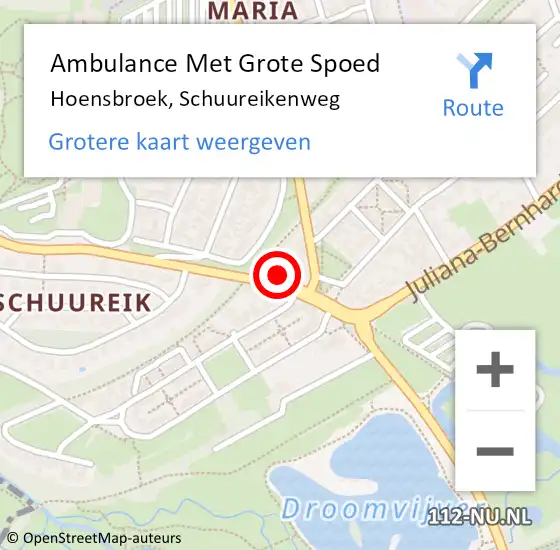 Locatie op kaart van de 112 melding: Ambulance Met Grote Spoed Naar Hoensbroek, Schuureikenweg op 23 december 2014 07:20