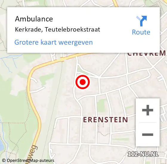 Locatie op kaart van de 112 melding: Ambulance Kerkrade, Teutelebroekstraat op 23 december 2014 09:11