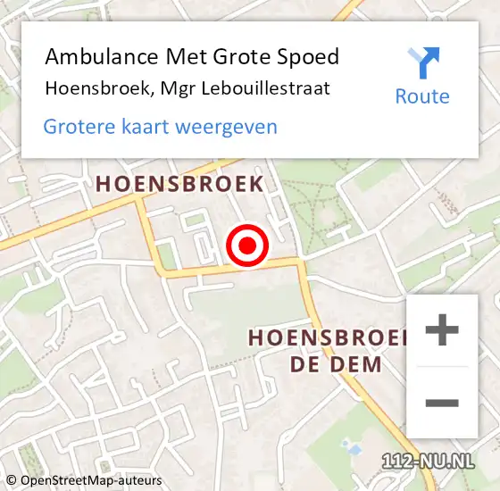 Locatie op kaart van de 112 melding: Ambulance Met Grote Spoed Naar Hoensbroek, Mgr Lebouillestraat op 23 december 2014 10:04