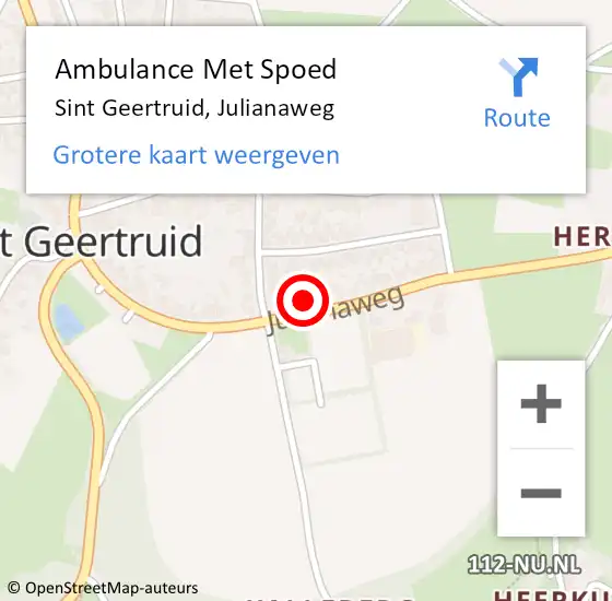 Locatie op kaart van de 112 melding: Ambulance Met Spoed Naar Sint Geertruid, Julianaweg op 23 december 2014 10:09