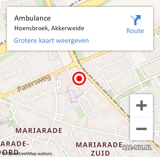 Locatie op kaart van de 112 melding: Ambulance Hoensbroek, Akkerweide op 23 december 2014 12:04