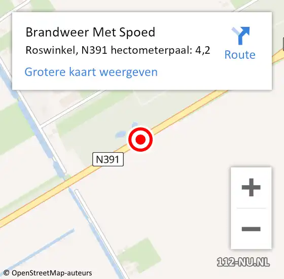 Locatie op kaart van de 112 melding: Brandweer Met Spoed Naar Roswinkel, N391 hectometerpaal: 4,2 op 23 december 2014 12:18