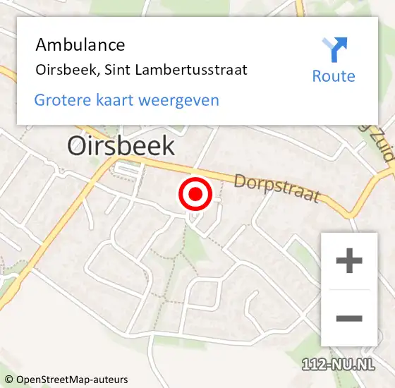 Locatie op kaart van de 112 melding: Ambulance Oirsbeek, Sint Lambertusstraat op 23 december 2014 12:36
