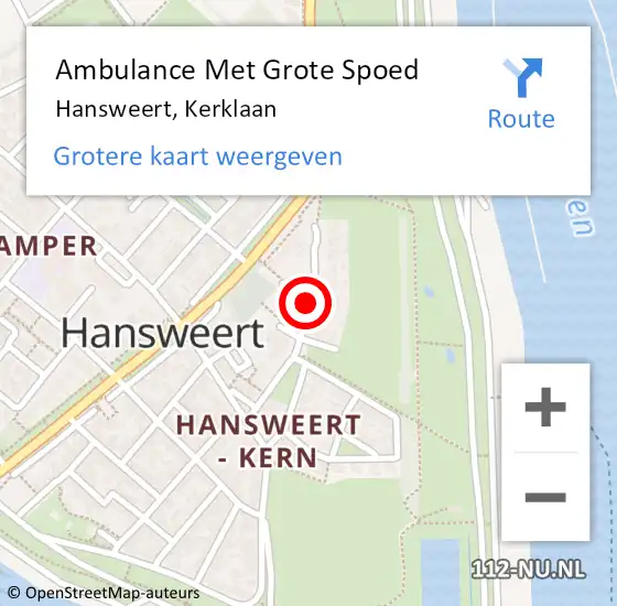 Locatie op kaart van de 112 melding: Ambulance Met Grote Spoed Naar Hansweert, Kerklaan op 23 december 2014 13:34