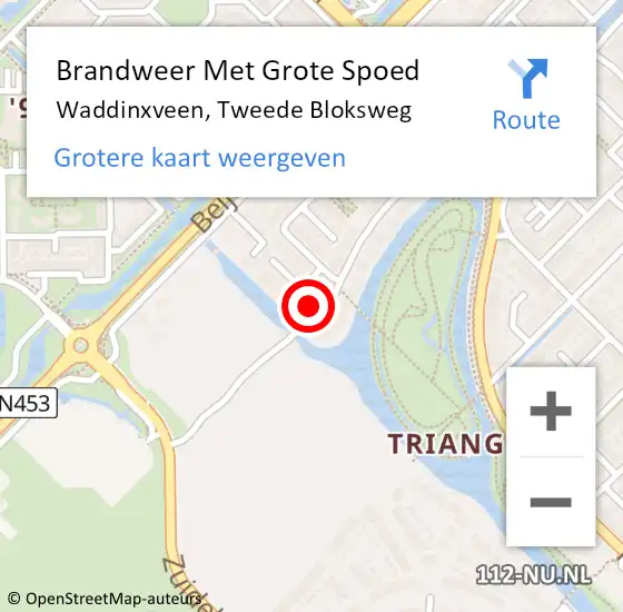 Locatie op kaart van de 112 melding: Brandweer Met Grote Spoed Naar Waddinxveen, Tweede Bloksweg op 23 december 2014 13:45