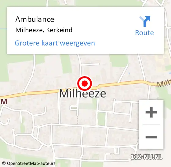 Locatie op kaart van de 112 melding: Ambulance Milheeze, Kerkeind op 23 december 2014 13:51