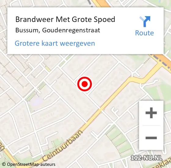 Locatie op kaart van de 112 melding: Brandweer Met Grote Spoed Naar Bussum, Goudenregenstraat op 23 december 2014 14:22