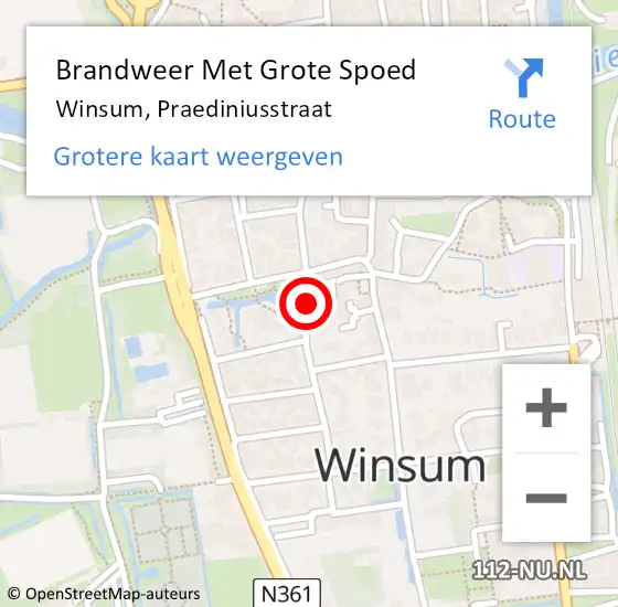 Locatie op kaart van de 112 melding: Brandweer Met Grote Spoed Naar Winsum, Praediniusstraat op 23 december 2014 14:57