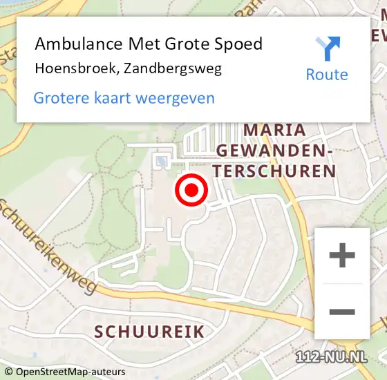 Locatie op kaart van de 112 melding: Ambulance Met Grote Spoed Naar Hoensbroek, Zandbergsweg op 23 december 2014 15:19