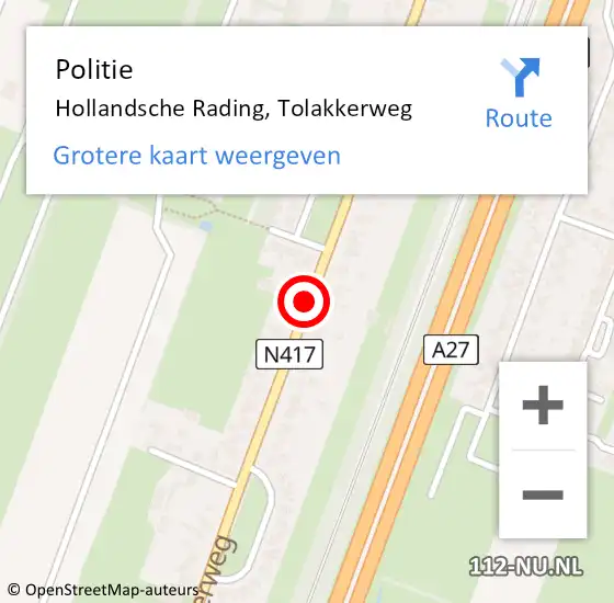 Locatie op kaart van de 112 melding: Politie Hollandsche Rading, Tolakkerweg op 23 december 2014 16:39