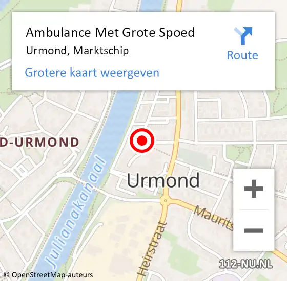 Locatie op kaart van de 112 melding: Ambulance Met Grote Spoed Naar Urmond, Marktschip op 23 december 2014 17:56