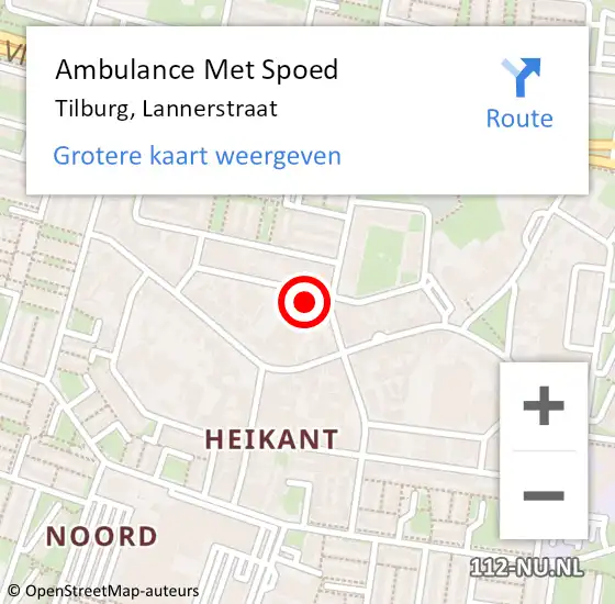 Locatie op kaart van de 112 melding: Ambulance Met Spoed Naar Tilburg, Lannerstraat op 23 december 2014 18:01