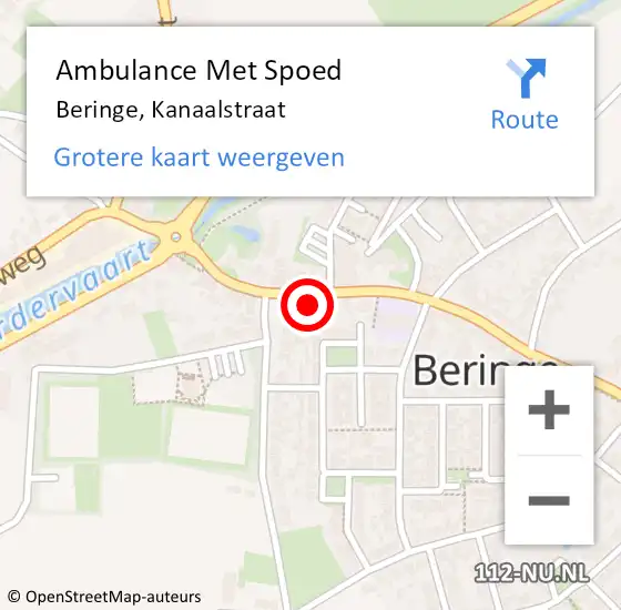 Locatie op kaart van de 112 melding: Ambulance Met Spoed Naar Beringe, Kanaalstraat op 23 december 2014 19:13