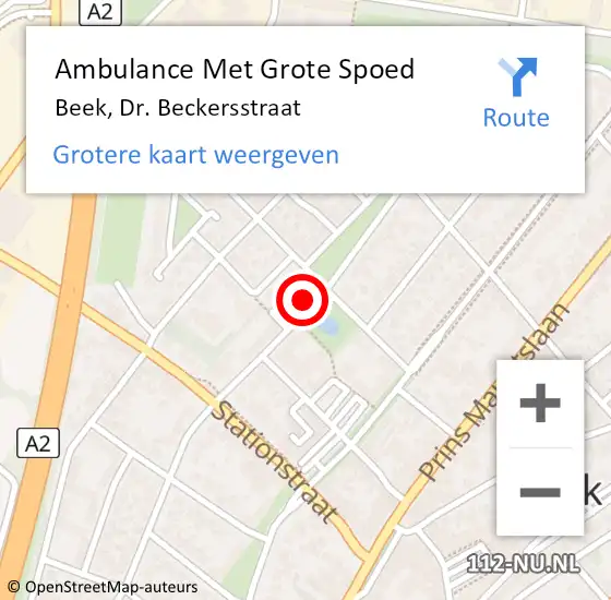 Locatie op kaart van de 112 melding: Ambulance Met Grote Spoed Naar Beek, Dr. Beckersstraat op 23 december 2014 21:10