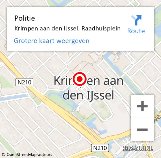 Locatie op kaart van de 112 melding: Politie Krimpen aan den IJssel, Raadhuisplein op 23 december 2014 21:17