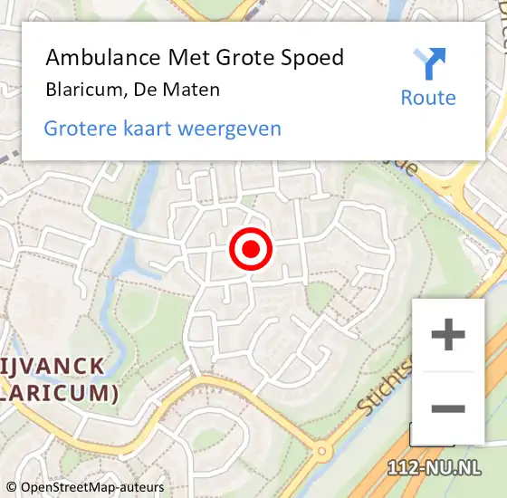 Locatie op kaart van de 112 melding: Ambulance Met Grote Spoed Naar Blaricum, De Maten op 23 december 2014 21:38